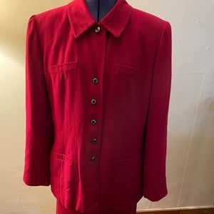 Lined Women’s suit.  Cranberry red jacket and matching pencil skirt.